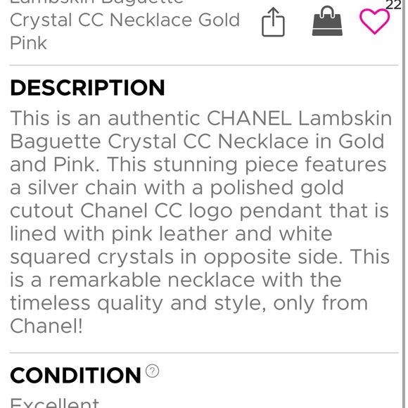 RARE PIECE new Chanel lambskin baguette crystal CC necklace gold & pink - Picture 6 of 7